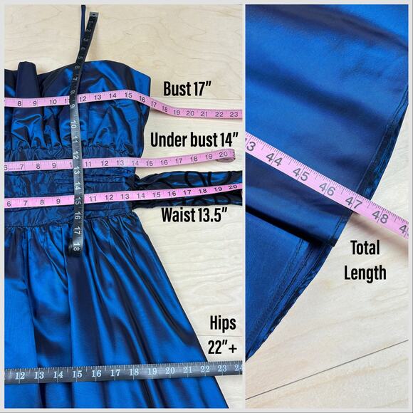 Vintage 1980s Iridescent Blue Taffeta Fit and Flare Prom Dress - Picture 7 of 8